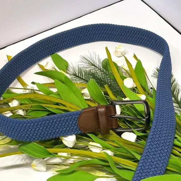 Perry Stretch Fabric/Leather-Trim Woven Belt, 38-40 * 1 3/8" - Picture 1 of 3